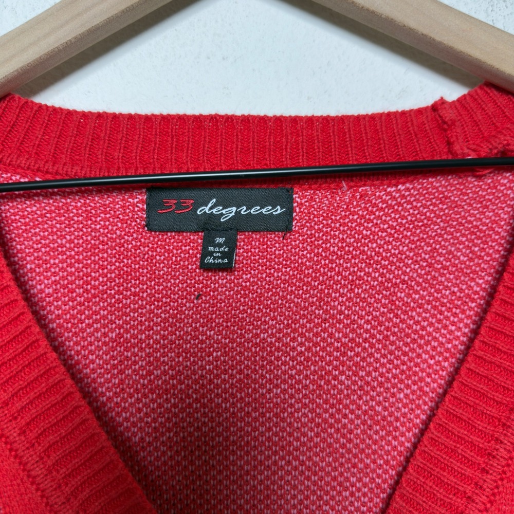 33 Degrees Women Cardigan Sweater Medium Red Pink Fuzzy‎ Heart Preppy Novelty - Picture 2 of 9